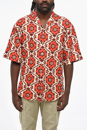 플로럴 패턴 볼링 셔츠 주름 효과