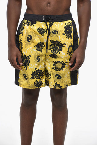 Two-Tone Patterned Boxer Swim Trunks