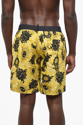 Two-Tone Patterned Boxer Swim Trunks