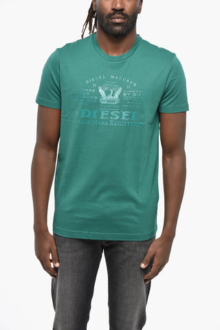 Crewneck T-Shirt T-DIEGOR-E17-OUT Solid Color with Tone-on-Tone Print