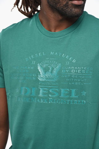 Crewneck T-Shirt T-DIEGOR-E17-OUT Solid Color with Tone-on-Tone Print