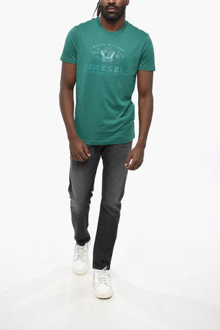 Crewneck T-Shirt T-DIEGOR-E17-OUT Solid Color with Tone-on-Tone Print