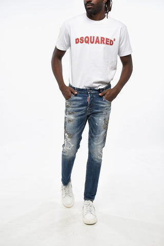 Worn-Effect Jeans SKATER with Distressed Details and Decorative Stains 16cm