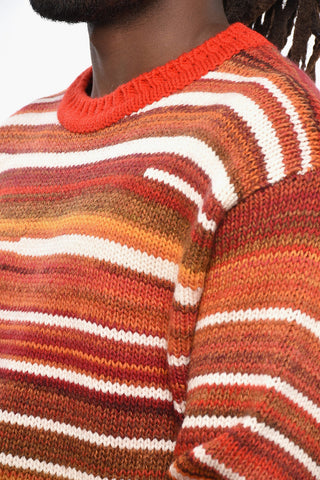 Maglione Girocollo a Righe Multicolor con Patch in Pelle