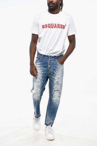 Jeans BRO Decolarati con Patch Logo in Suede 19cm