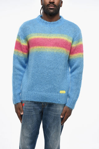 Fuzzy Mixed Mohair Sweater with Striped Detail