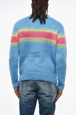 Fuzzy Mixed Mohair Sweater with Striped Detail