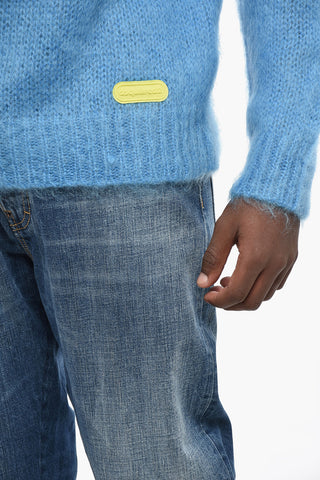 Fuzzy Mixed Mohair Sweater with Striped Detail