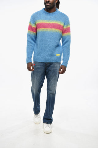 Fuzzy Mixed Mohair Sweater with Striped Detail