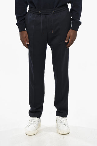 Straight Leg Wool Pants with Elastic Waistband