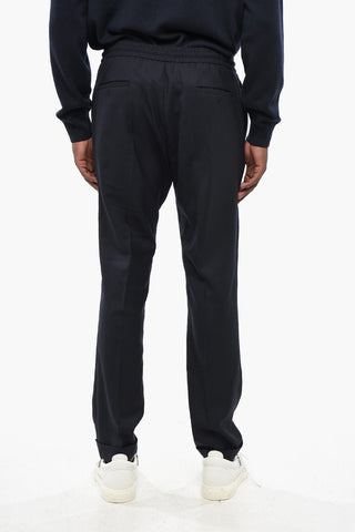 Straight Leg Wool Pants with Elastic Waistband