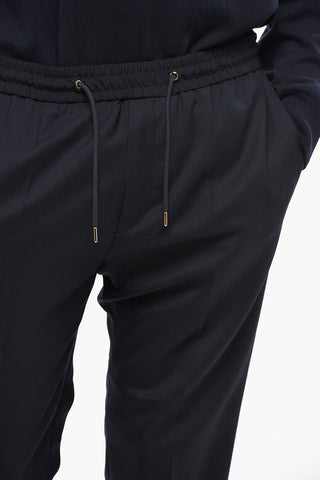 Straight Leg Wool Pants with Elastic Waistband