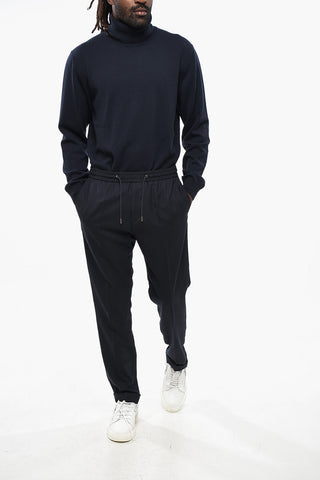 Straight Leg Wool Pants with Elastic Waistband