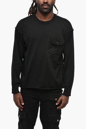 Rundhals-Pullover aus Schurwolle mit Tasche