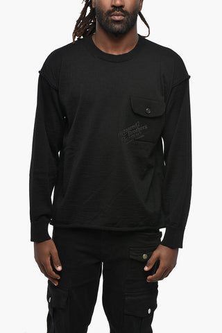 Rundhals-Pullover aus Schurwolle mit Tasche