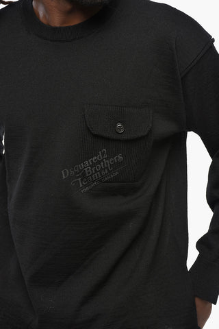 Rundhals-Pullover aus Schurwolle mit Tasche