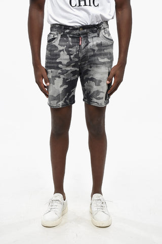 Camouflage Motif Stretch Denim MARINE Shorts