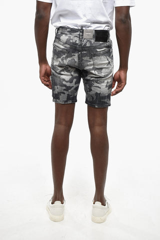 Camouflage Motif Stretch Denim MARINE Shorts