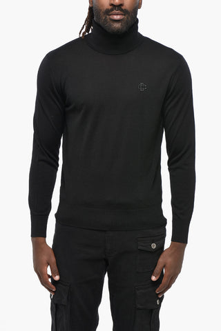 Virgin Wool Turtleneck Sweater with Embossed Monogram