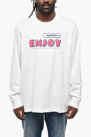 Crewneck T-Shirt SKATER FIT Long-Sleeve with Contrast Print