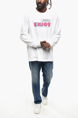 T-Shirt Girocollo SKATER FIT a Maniche Lunghe con Stampa a Contrasto