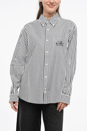 Striped Awning Button-Down Blouse with Pocket