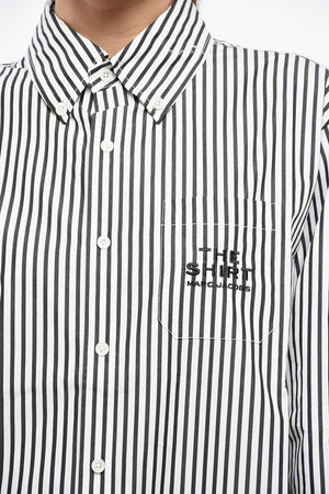 Striped Awning Button-Down Blouse with Pocket