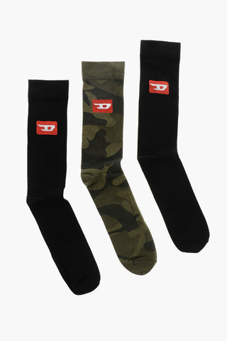 Set of 3 Pairs of Cotton and Nylon Socks SKM-RAYTHREEPACK-R with Monogram