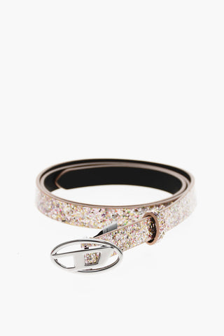 Glitter Leather Belt with 15mm Logo Buckle
