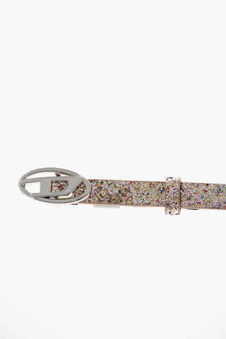 Glitter Leather Belt with 15mm Logo Buckle