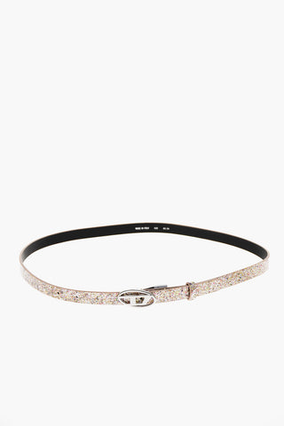 Glitter Leather Belt with 15mm Logo Buckle