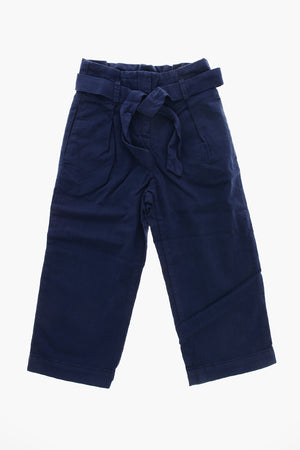 High-Waist Stretch Cotton Trousers with Belt