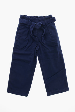 High-Waist Stretch Cotton Trousers with Belt