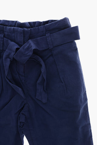 High-Waist Stretch Cotton Trousers with Belt