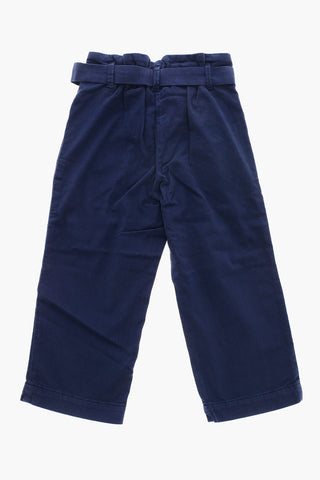 High-Waist Stretch Cotton Trousers with Belt
