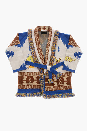 LOONEY TUNES Cardigan Aus Schurwolle TWEETY COWBOY Mit Gürtel Und Gefranstem Saum