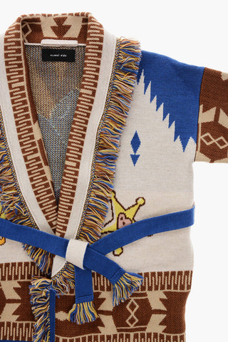 LOONEY TUNES Cardigan TWEETY COWBOY in Lana Vergine con Cintura e Bordo Sfrangiato