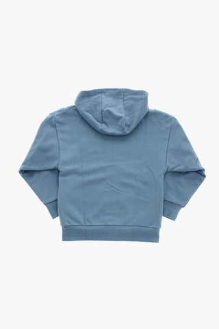 Solid Color Brushed Cotton Sweatshirt with Embossed Details