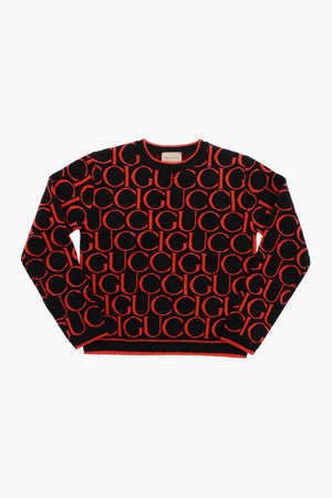 Rundhals-Pullover aus Wolle mit Allover-Logo