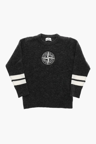 Wool Blend Crew-neck Sweater with Contrasting Details