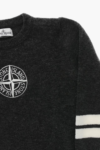 Wool Blend Crew-neck Sweater with Contrasting Details