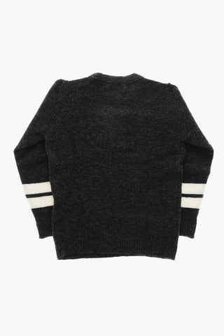 Wool Blend Crew-neck Sweater with Contrasting Details