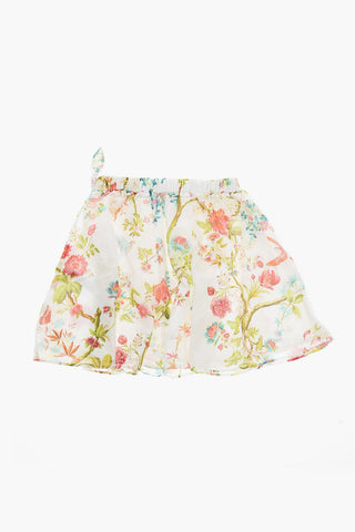 Flared Skirt with Floral Print and Elastic Waist