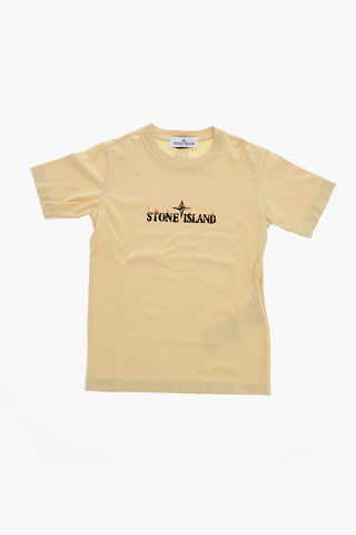 T-Shirt Girocollo in Tinta Unita con Logo a Contrasto