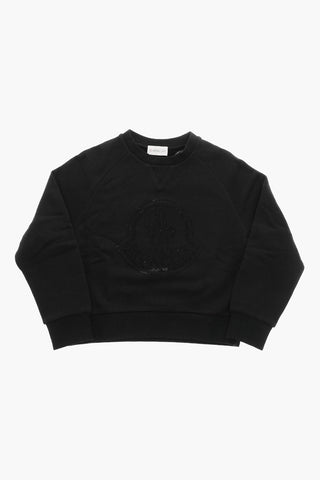 Cotton Fleece Crewneck Sweatshirt with Strass Logo