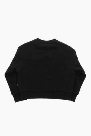 Cotton Fleece Crewneck Sweatshirt with Strass Logo