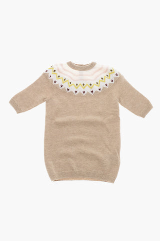 Virgin Wool Crew-neck Dress with Fair-Isle Motif