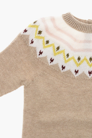 Virgin Wool Crew-neck Dress with Fair-Isle Motif