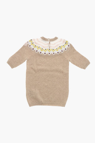 Virgin Wool Crew-neck Dress with Fair-Isle Motif