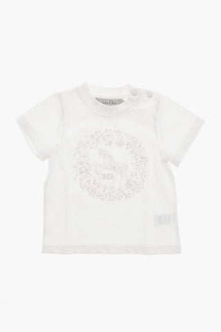 T-Shirt Girocollo in Tinta Unita con Stampa Unicorno